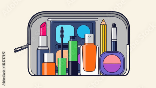 Charming cosmetics bag filled with an array of beauty essentials showcasing makeup items