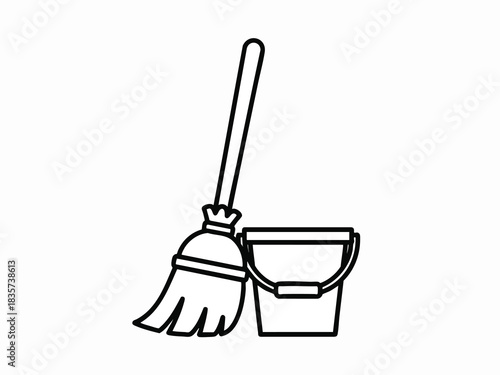 Broom and Bucket Icon for Cleaning Services