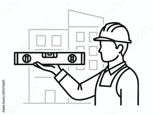 Construction Worker Holding Spirit Level
