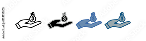 
equity icon set multiple style collection with hand and money design