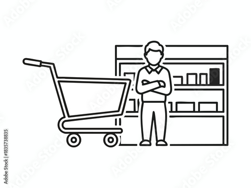 Warehouse Worker with Shopping Cart