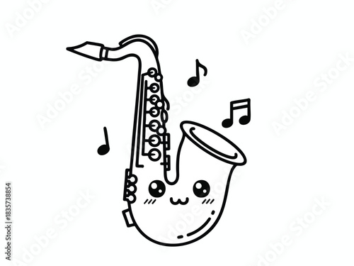 Smiling Saxophone Cartoon Illustration with Music Notes