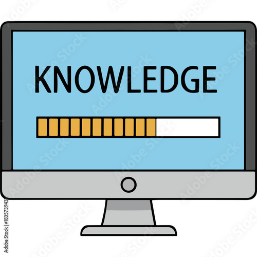 Computer Screen Displays Knowledge Loading Bar Progress Indicating Learning and Information Acquisition with Light Blue Background and Simple Design