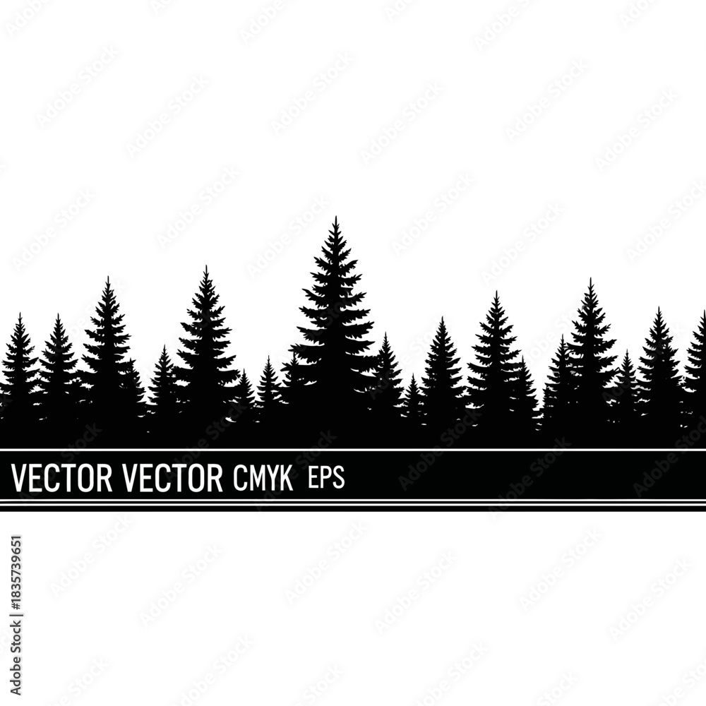 Obraz premium Monochrome Forest Vector Graphic with Evergreen Trees and Forest Scene