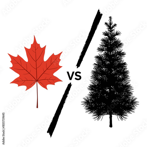 Maple Leaf versus Pine Tree Visual Metaphor with Abstract Brush Strokes