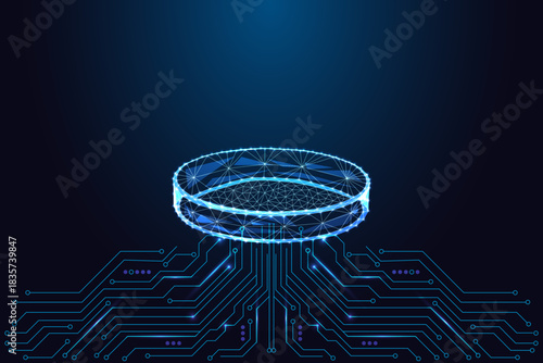 Futuristic Digital Petri Dish Made of Polygonal Network Above Circuit Lines. Tech Science Vector