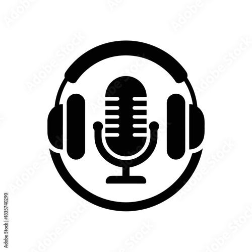 A black microphone and headphones icon
