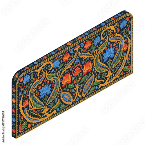 Exquisite Floral Panel Illustration with Artistic Gold Accents and Rich Color Palette