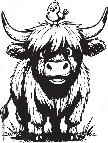 cute silhouette cartoon highland cow. whimsical highland cow vector