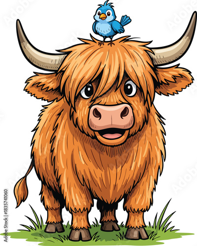 cute cartoon highland cow. whimsical highland cow vector