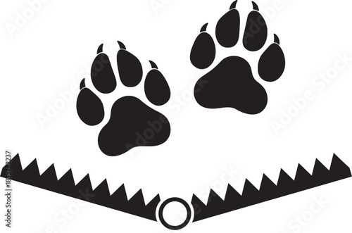 Silhouette of Animal Paw Prints and a Hunting Trap
