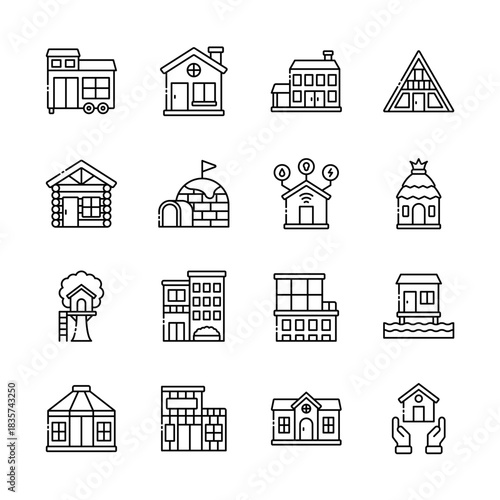 House outline icon set for architecture and living theme