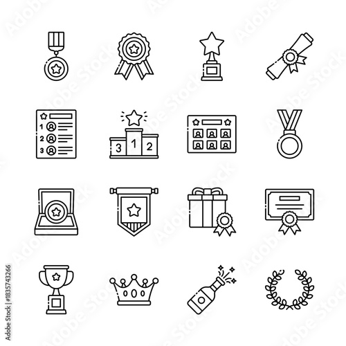 Award outline icon set for achievement and celebration theme