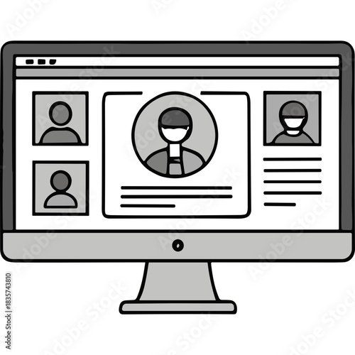 Digital Profile Interface Displaying User Avatars and Textual Information on a Computer Monitor Screen with a Simple Clean Design and Monochromatic Color Scheme