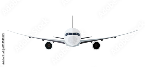 Front View of Commercial Airplane in Flight on transparent background– Vector Illustration.