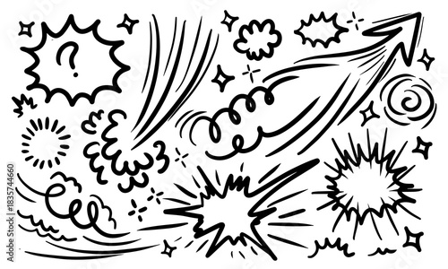 Bomb explosion in cartoon doodle style. Hand drawn comic boom bang drawing in naive outline style.