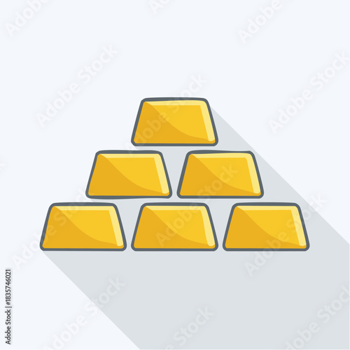 A stack of shiny gold bars, rendered in a flat vector style with a simple color palette, presents a clear symbol of wealth and financial security.