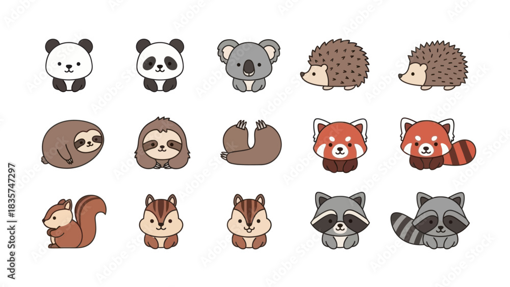 Naklejka premium Delightful cartoon collection showcasing endearing animals, exuding charm and gentle appeal