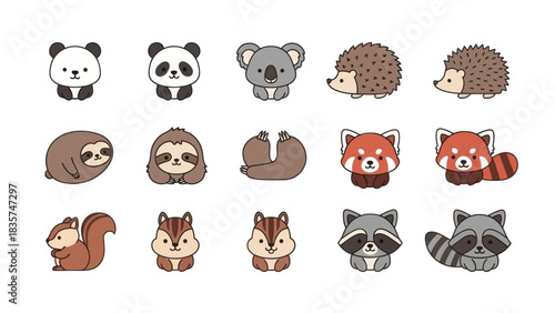 Delightful cartoon collection showcasing endearing animals, exuding charm and gentle appeal