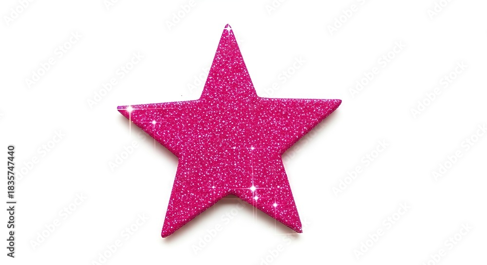Obraz premium Brilliant pink glitter star against a stark white backdrop exudes charm and shimmer