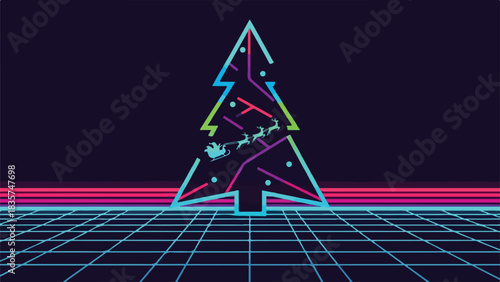 Retro 80s Christmas Flat Synthwave Vector