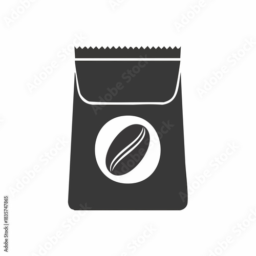 Elegant minimal coffee bag icon design with visible bean for brand representation