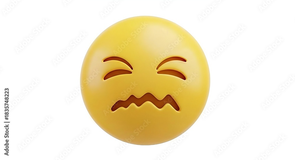 Fototapeta premium Expression of Discomfort a Vibrant Yellow Emoji Displaying a Wincing Facial Expression