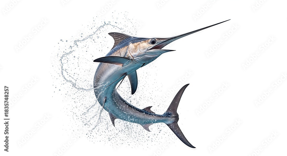 Fototapeta premium Captivating swordfish soaring out of the ocean a majestic aquatic marvel splashing around