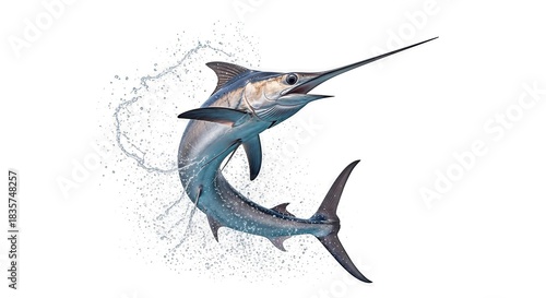 Captivating swordfish soaring out of the ocean a majestic aquatic marvel splashing around