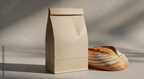 Wallpaper Mural A brown paper bag stands next to a loaf of bread on a table indoors. Torontodigital.ca