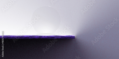Elegant vector showroom scene with a glowing spotlight, purple marble podium and a round glass display element for premium product presentation, branding visuals, promotional layouts and high-end show