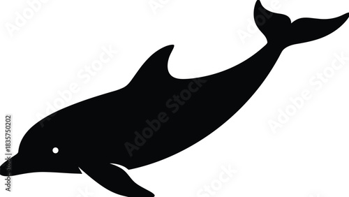 Dolphin silhouette, black vector art, marine animal, ocean creature, side profile, aquatic mammal, minimal design, sea wildlife, nature illustration