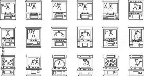 Food and Production Industry Line Art Icon Set, Flat Vector Illustration, Representing Manufacturing, Processing, Packaging, Supply Chain, Factory, and Logistics.