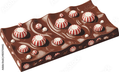 Peppermint candy chocolate bar, festive dessert, holiday treat, sweet snack, winter confection, seasonal sweets, Christmas chocolate, glossy candy texture