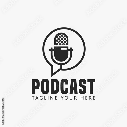 Podcast or radio logo design using a microphone. Vector Sign for Logos, Labels, and Icons
