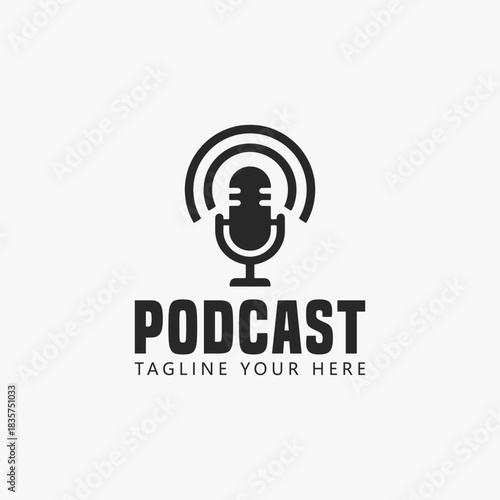 Podcast or radio logo design using a microphone. Vector Sign for Logos, Labels, and Icons