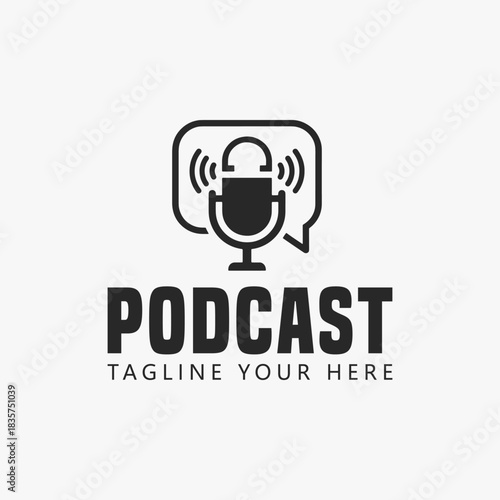 Podcast or radio logo design using a microphone. Vector Sign for Logos, Labels, and Icons