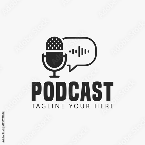 Podcast or radio logo design using a microphone. Vector Sign for Logos, Labels, and Icons