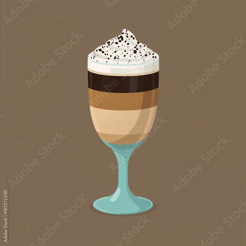 Stylized layered coffee with whipped cream and chocolate sprinkles