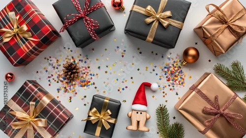 Explore an Assorted Selection of Premium Christmas Gifts Arranged in a Flat Lay on a Simple Surface