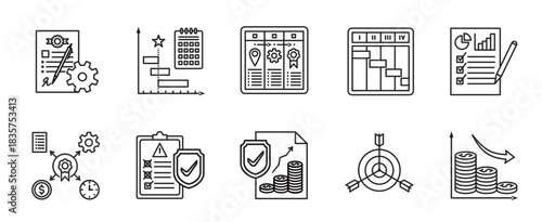 Project Management Vector Icon Set - Minimalis Outline Style Symbol
