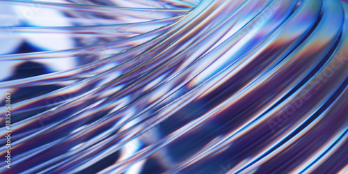 Abstract background with 3d crystal glass curve shapes. 3d rendering of realistic glass with refraction and dispersion effect