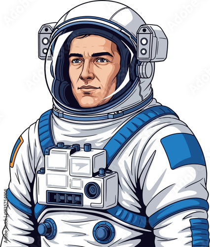 Astronaut Man Portrait in Space Suit and Helmet – Space Explorer Vector Illustration