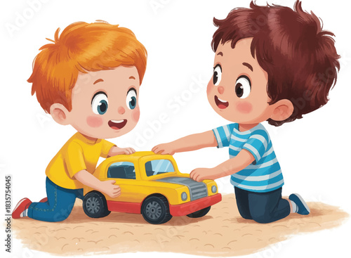 little boy playing with toy car