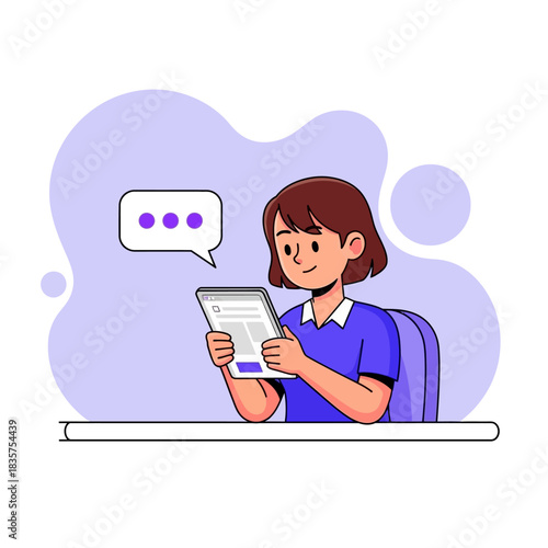 Woman engrossed in tablet, engaging in digital communication.