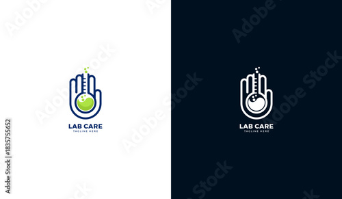 Lab care logo, lab icon. Science laboratory symbol. Vector illustration template design