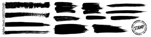 Vector grungy paint brush strokes collection. Calligraphy straight smears, stamp, lines.