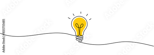 Continuous one line drawing of Light bulb symbol isolated on white background outline art illustration Editable stroke