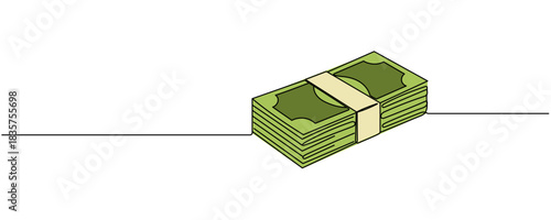 bundles of money, cash, banknotes, dollars, euro one line art, a stack of paper money, cash, banknotes, dollars, in one line. Continuous line drawing of dollars, Single continuous line drawing money. 