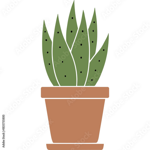 Green Aloe Vera Plant in a Brown Terracotta Pot with Saucer Simple Flat Illustration Isolated on Black Background